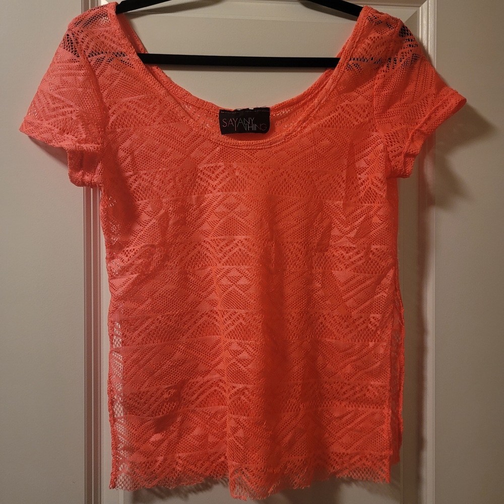 Say Anything Orange Swimsuit Beach Pool Sheer See Thru Cover Up